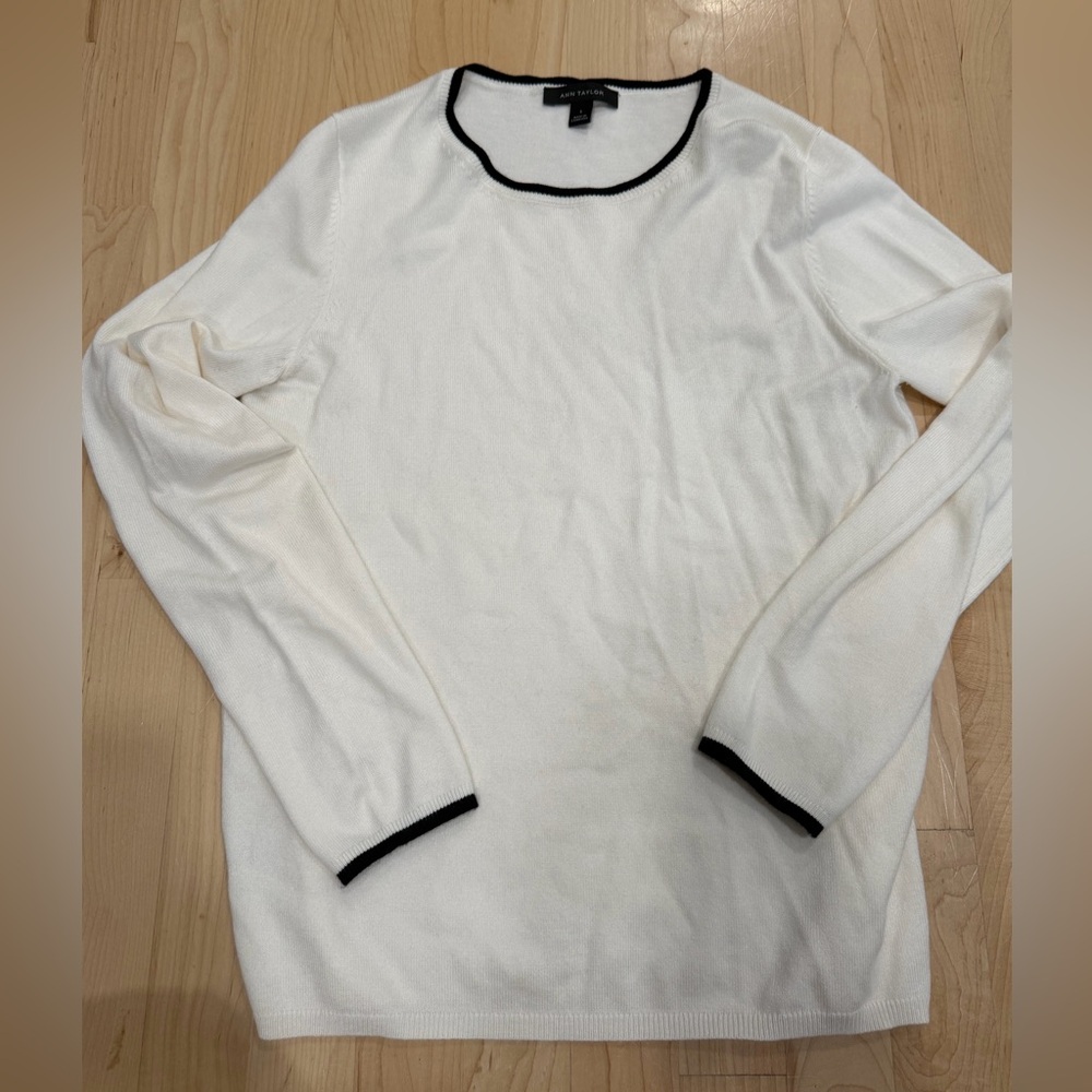 Ann Taylor White Sweater with Black Trim